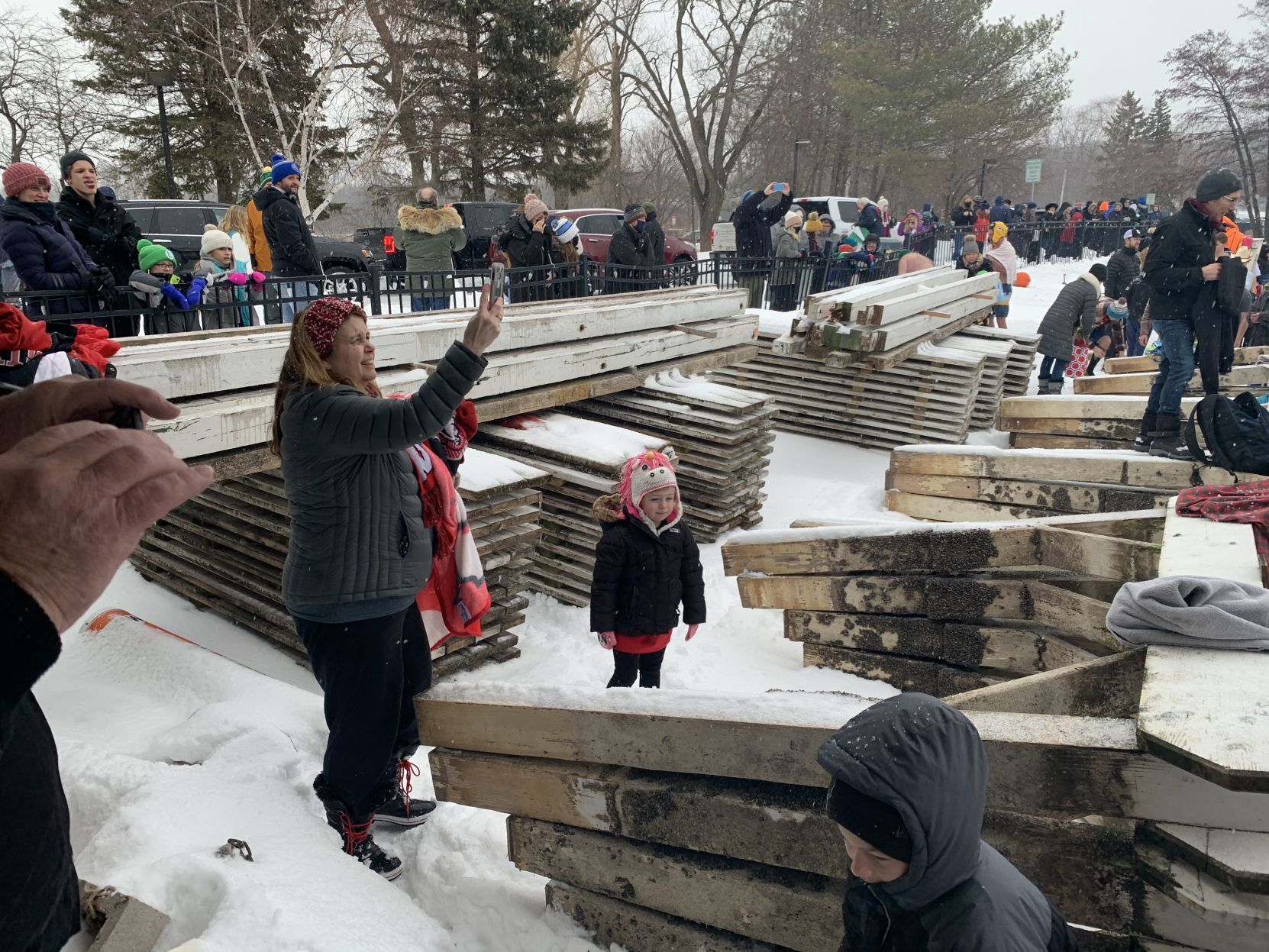 A crowd watching